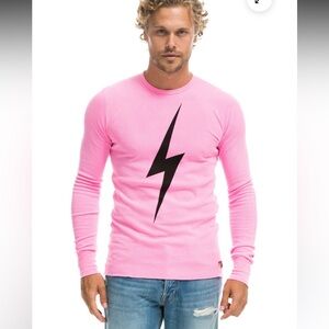 Aviator Nation unisex bolt thermal long sleeve tee in neon pink, size M
